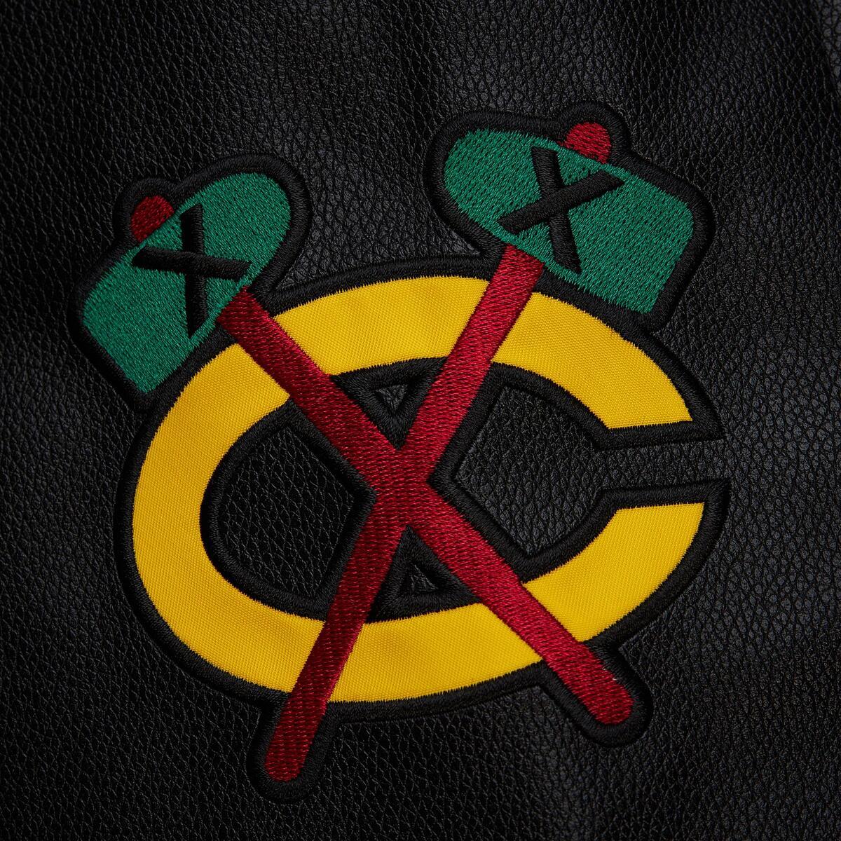 NHL BLACK OUT COLLECTION VARSITY JACKET CURRENT LOGO BLACKHAWKS Black JK11349-CBHBLCK - Image 6