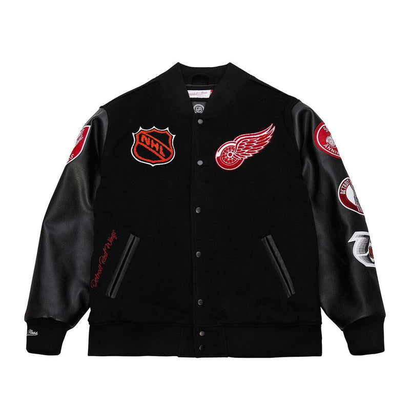 NHL BLACK OUT COLLECTION VARSITY JACKET CURRENT LOGO RED WINGS Black JK11349-DRWBLCK - Image 1