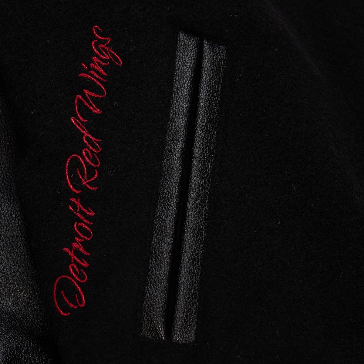 NHL BLACK OUT COLLECTION VARSITY JACKET CURRENT LOGO RED WINGS Black JK11349-DRWBLCK - Image 3