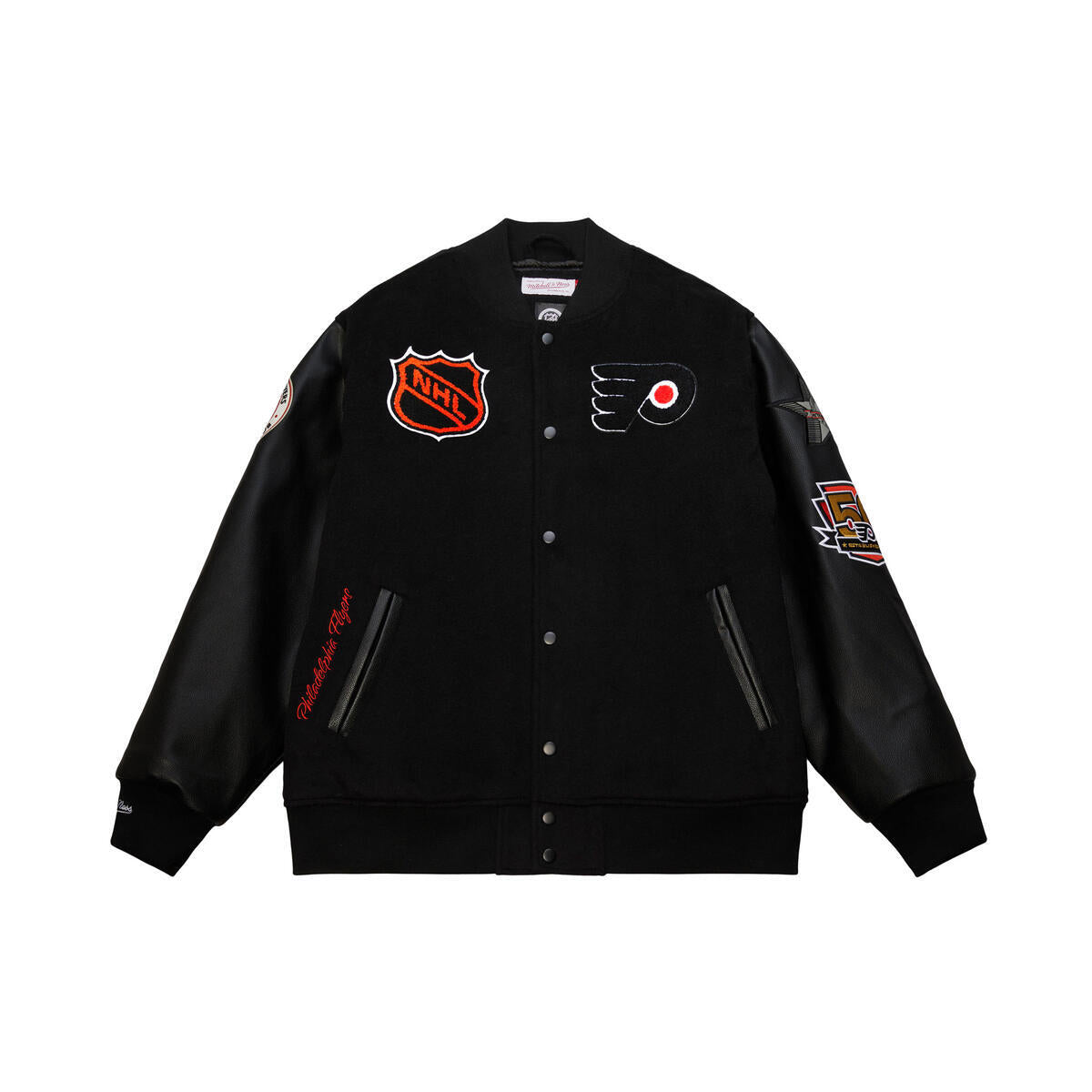 NHL BLACK OUT COLLECTION VARSITY JACKET CURRENT LOGO FLYERS Black JK11349-PFLBLCK - Image 1
