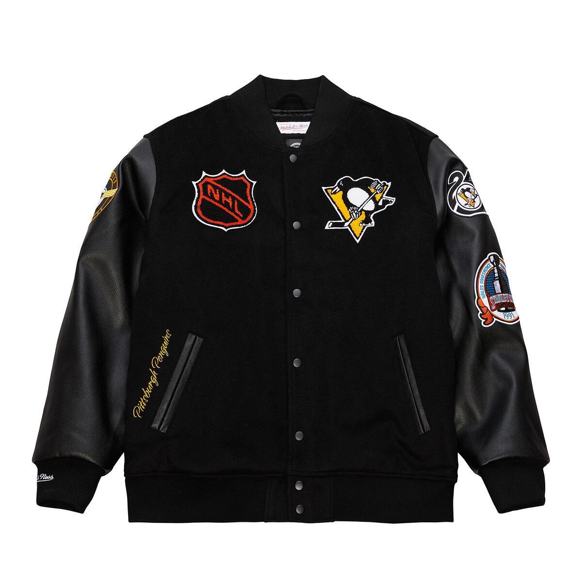 NHL BLACK OUT COLLECTION VARSITY JACKET CURRENT LOGO PENGUINS Black JK11349-PPEBLCK - Image 1