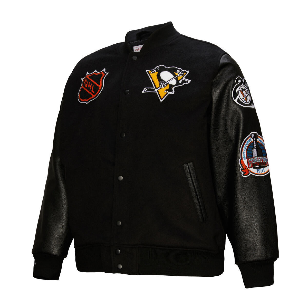 NHL BLACK OUT COLLECTION VARSITY JACKET CURRENT LOGO PENGUINS Black JK11349-PPEBLCK - Image 11