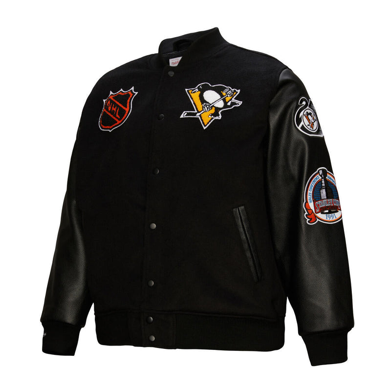 NHL BLACK OUT COLLECTION VARSITY JACKET CURRENT LOGO PENGUINS Black JK11349-PPEBLCK - Image 11