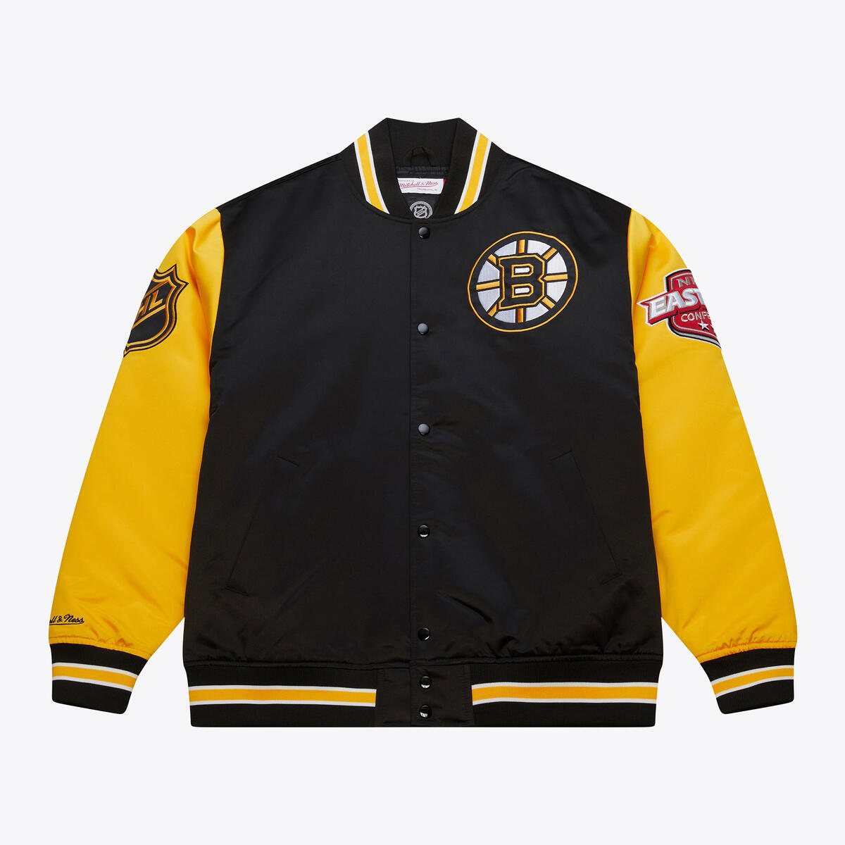 NHL PRIMETIME HEAVYWEIGHT SATIN JACKET CURRENT LOGO BRUINS Black JK8077-BBNBLCK - Image 1