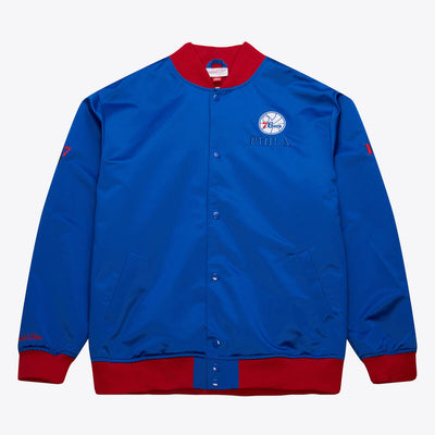 NBA TEAM OG 3.0 LIGHTWEIGHT SATIN JACKET VINTAGE LOGO 76ERS - Royal - Image 1