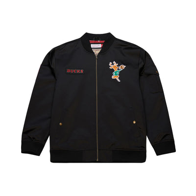 NBA TEAM LEADER SATIN BOMBER VINTAGE LOGO BUCKS Black JK8095-MBUBLCK - Image 1