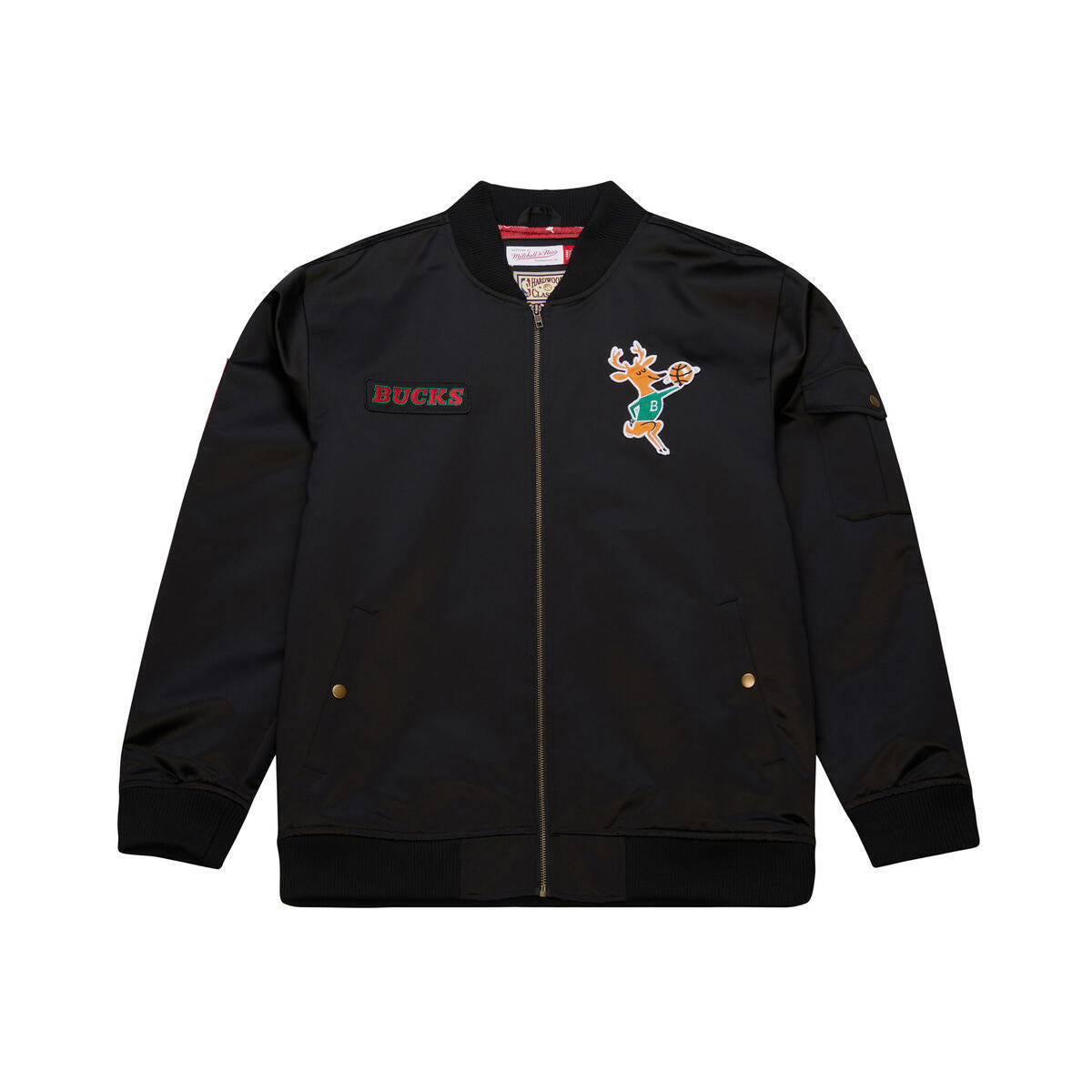 NBA TEAM LEADER SATIN BOMBER VINTAGE LOGO BUCKS Black JK8095-MBUBLCK - Image 1