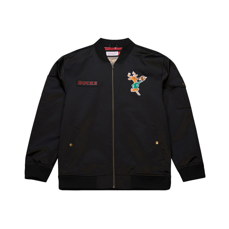 NBA TEAM LEADER SATIN BOMBER VINTAGE LOGO BUCKS Black JK8095-MBUBLCK - Image 1