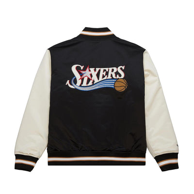 NBA PRIMETIME HEAVYWEIGHT SATIN JACKET VINTAGE LOGO 76ERS Black-Cream JK8453-P76BKCR - Image 1