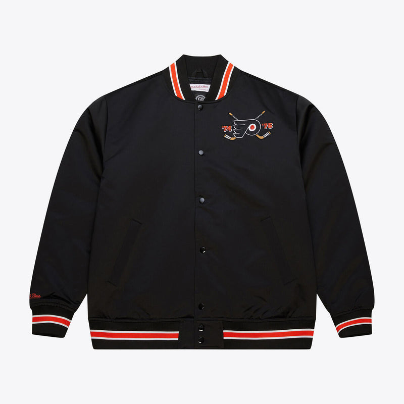 NHL PRIMETIME HEAVYWEIGHT SATIN JACKET VINTAGE LOGO FLYERS Black JK8453-PFLBLCK - Image 1