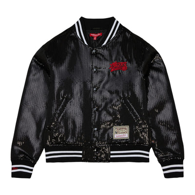 NBA WOMEN'S SEQUIN VARSITY JACKET 76ERS - Black - Image 1