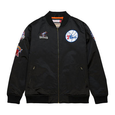 NBA SATIN BOMBER JACKET 76ERS Black OJZP5927-P76YYPPPBLCK - Image 4
