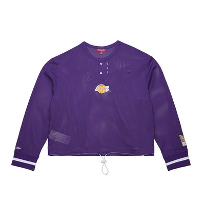 NBA WOMEN'S CROPPED LS MESH HENLEY LAKERS - Purple - Image 1