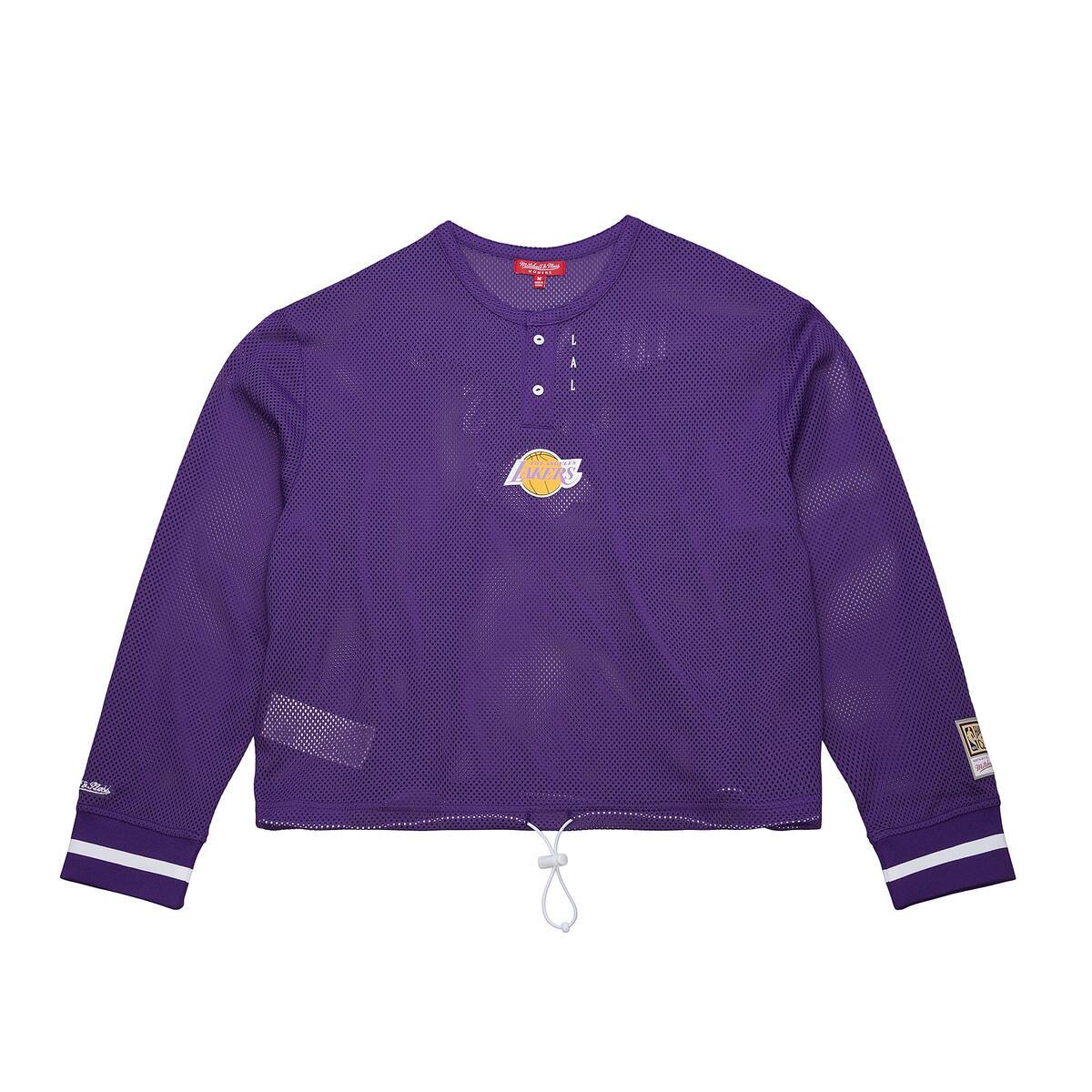 NBA WOMEN'S CROPPED LS MESH HENLEY LAKERS - Purple - Image 1