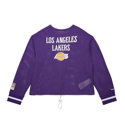 NBA WOMEN'S CROPPED LS MESH HENLEY LAKERS - Purple - Image 2