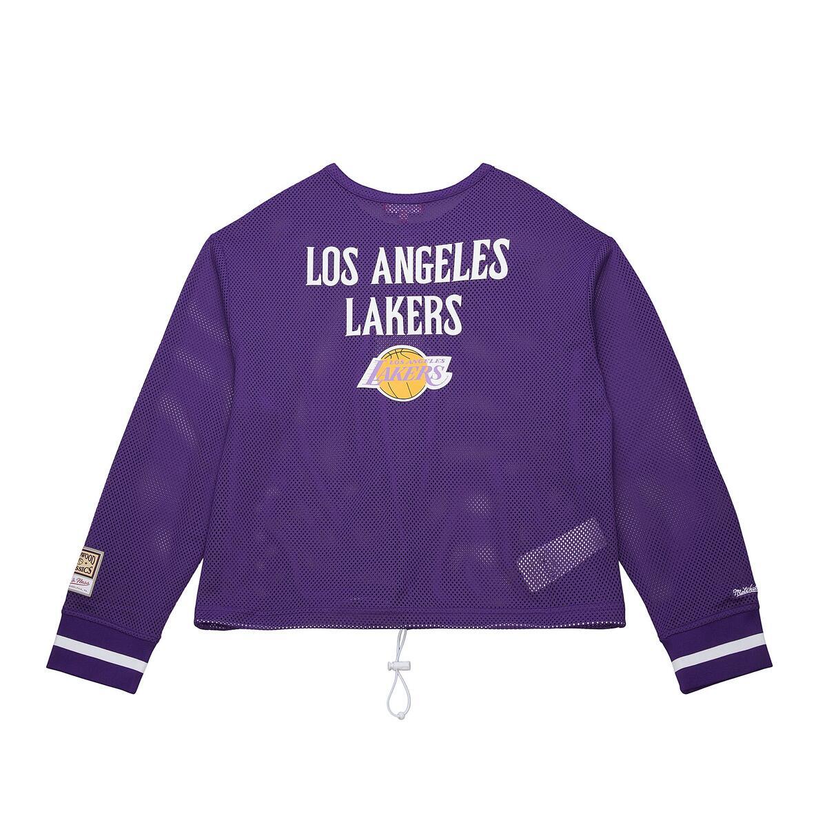 NBA WOMEN'S CROPPED LS MESH HENLEY LAKERS - Purple - Image 2
