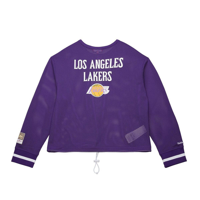 NBA WOMEN'S CROPPED LS MESH HENLEY LAKERS - Purple - Image 2