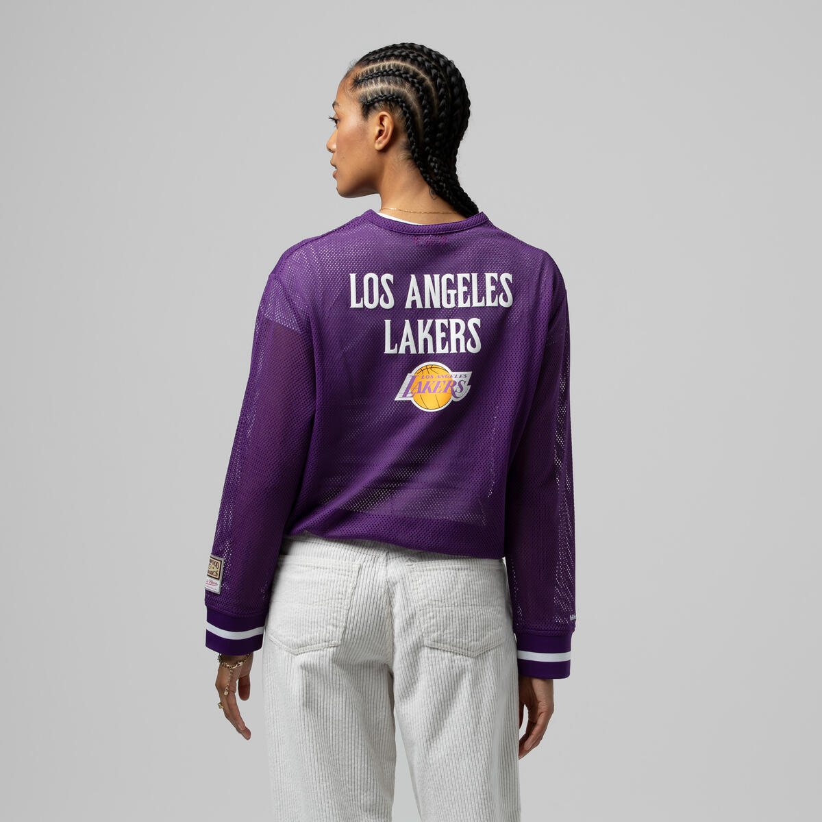 NBA WOMEN'S CROPPED LS MESH HENLEY LAKERS - Purple - Image 8