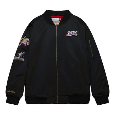 NBA LIGHTWEIGHT SATIN BOMBER VINTAGE LOGO 76ERS Black SJKT6599-P76YYPPPBLCK - Image 7