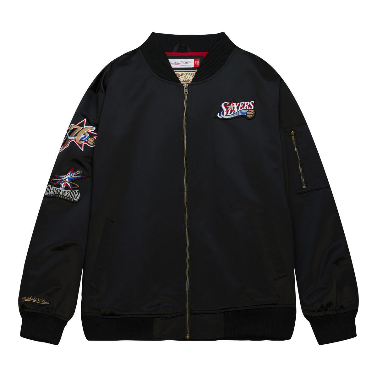 NBA LIGHTWEIGHT SATIN BOMBER VINTAGE LOGO 76ERS Black SJKT6599-P76YYPPPBLCK - Image 7