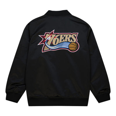 NBA LIGHTWEIGHT SATIN BOMBER VINTAGE LOGO 76ERS Black SJKT6599-P76YYPPPBLCK - Image 6