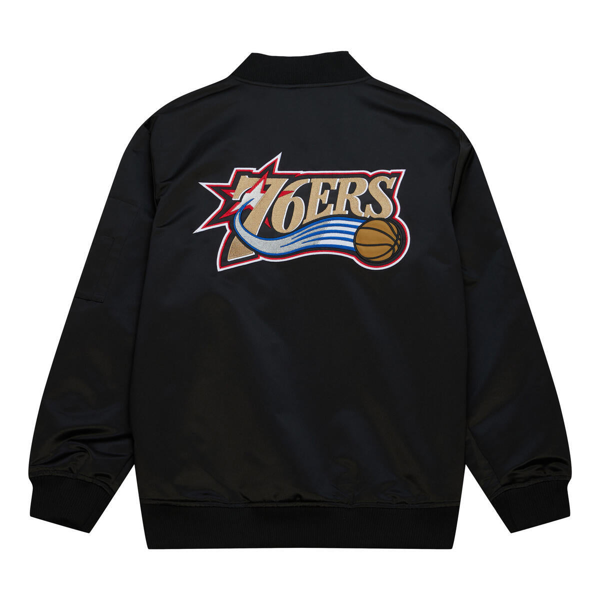 NBA LIGHTWEIGHT SATIN BOMBER VINTAGE LOGO 76ERS Black SJKT6599-P76YYPPPBLCK - Image 6