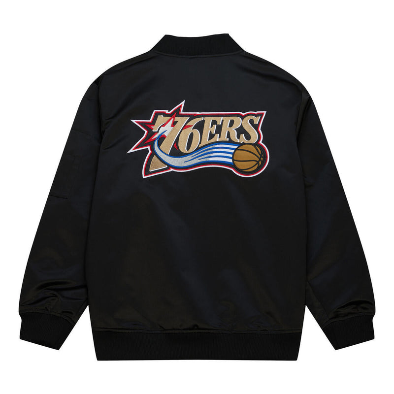 NBA LIGHTWEIGHT SATIN BOMBER VINTAGE LOGO 76ERS Black SJKT6599-P76YYPPPBLCK - Image 6