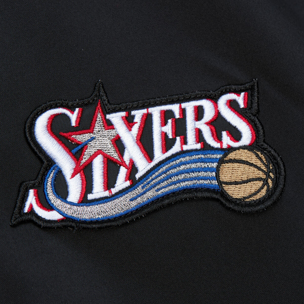 NBA LIGHTWEIGHT SATIN BOMBER VINTAGE LOGO 76ERS Black SJKT6599-P76YYPPPBLCK - Image 5