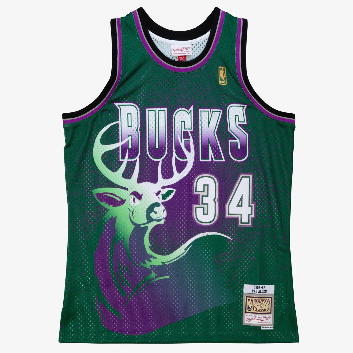 NBA RE-TAKE GRADIENT SWINGMAN JERSEY BUCKS 1996 RAY ALLEN - Green-Purple - Image 1