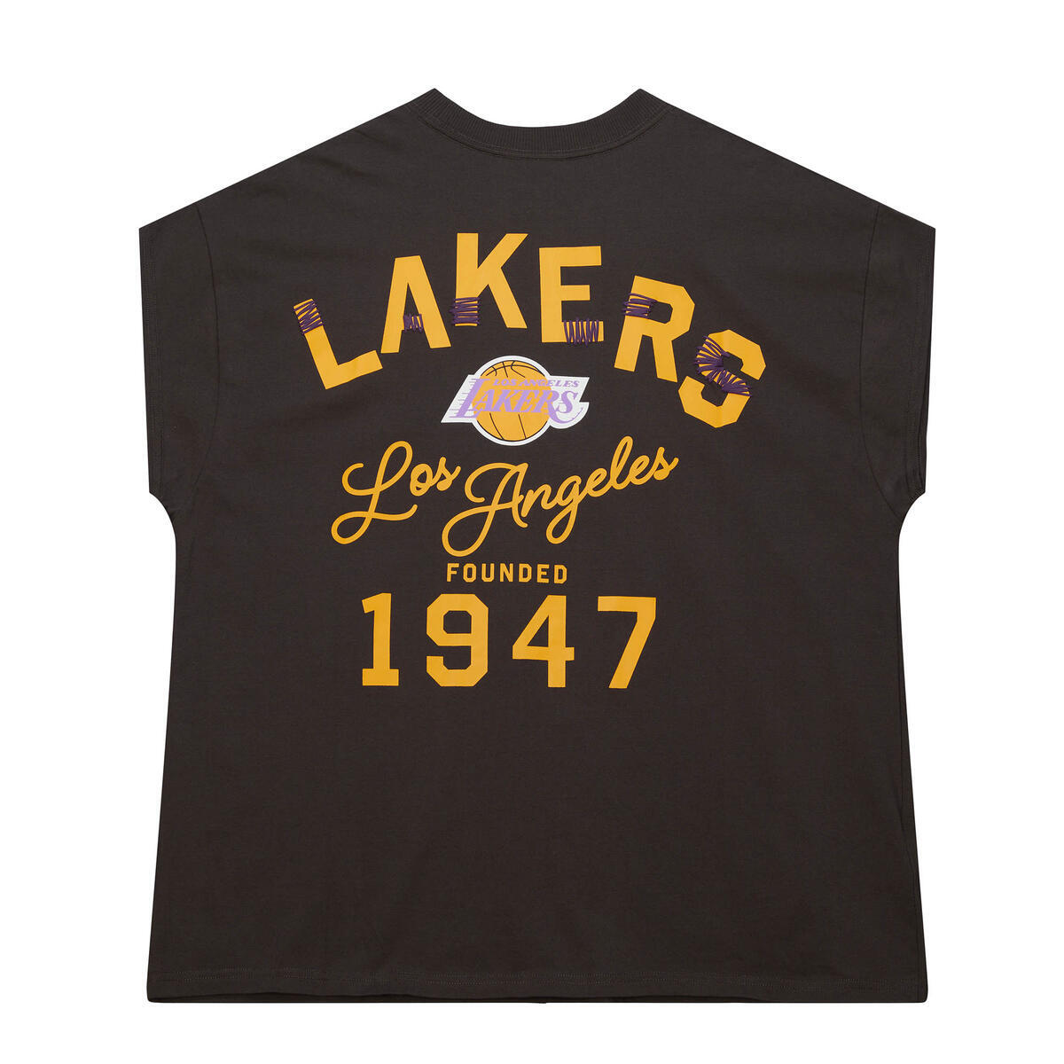 NBA STAGGERED ZAG CAP SLEEVE TEE HWC LAKERS - Vintage Black - Image 2