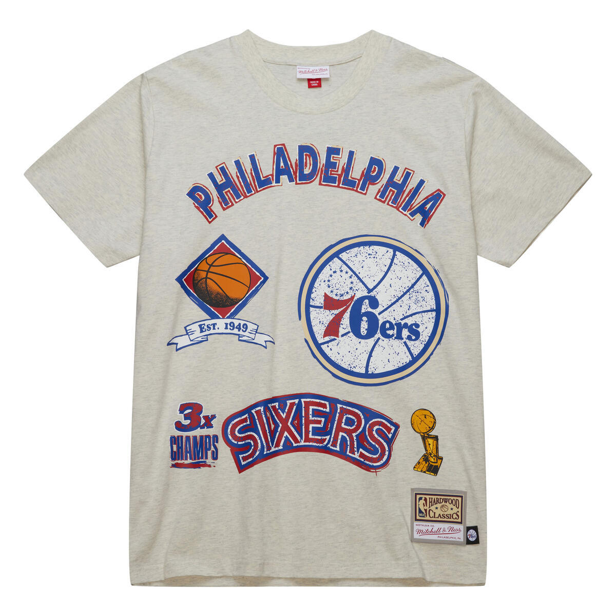 NBA LEGACY DEFINED SS TEE HWC 76ERS Oatmeal Heather SS8412-P76OTHT - Image 3