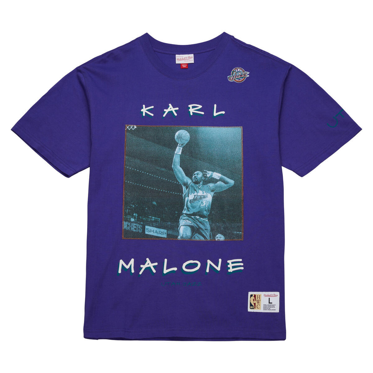 NBA HEAVYWEIGHT PREMIUM PLAYER TEE VINTAGE LOGO JAZZ KARL MALONE - Image 1