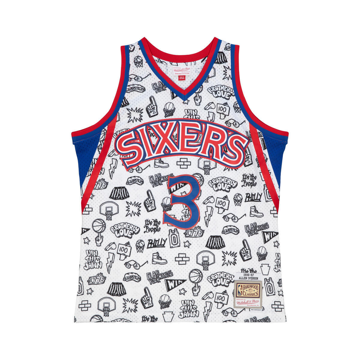 NBA DOODLE SWINGMAN JERSEY 76ERS 1996 ALLEN IVERSON - Pattern-White - Image 1