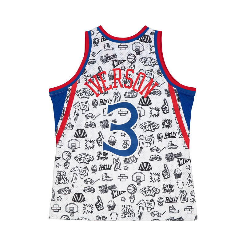 NBA DOODLE SWINGMAN JERSEY 76ERS 1996 ALLEN IVERSON - Pattern-White - Image 3