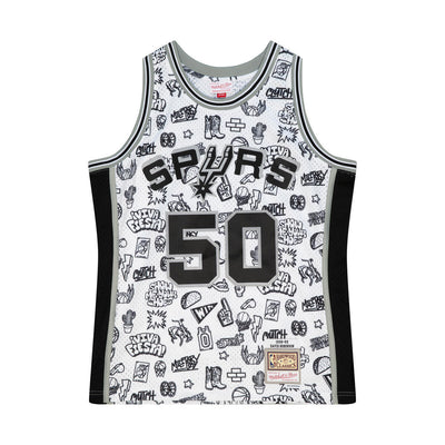 NBA DOODLE SWINGMAN JERSEY SPURS 1998 DAVID ROBINSON Pattern-White TFSM1266-SAS98DRBPTWH - Image 1