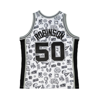 NBA DOODLE SWINGMAN JERSEY SPURS 1998 DAVID ROBINSON Pattern-White TFSM1266-SAS98DRBPTWH - Image 2
