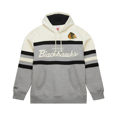 NHL HEAD COACH HOODIE CURRENT LOGO BLACKHAWKS GREY HEATHER-CREAM TH10782-CBHGHCR - Image 1