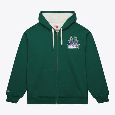 NBA PLAYOFF WIN 2.0 FULL ZIP FLEECE VINTAGE LOGO BUCKS Bucks Green TH8063-MBUBUGN - Image 1