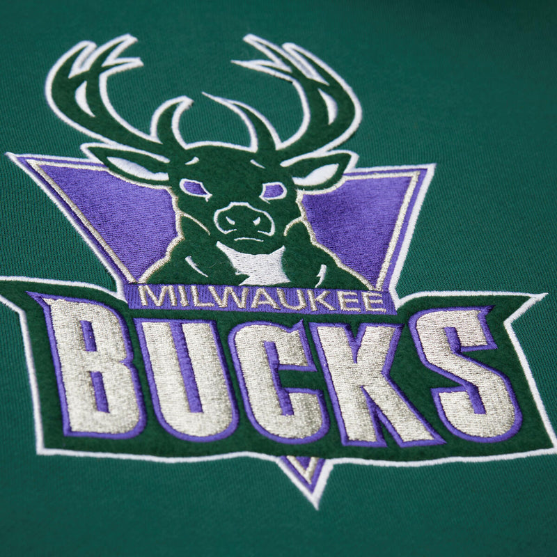 NBA TEAM ORIGINS FLEECE HOODIE VINTAGE LOGO BUCKS Bucks Green TH9263-MBUBUGN - Image 3