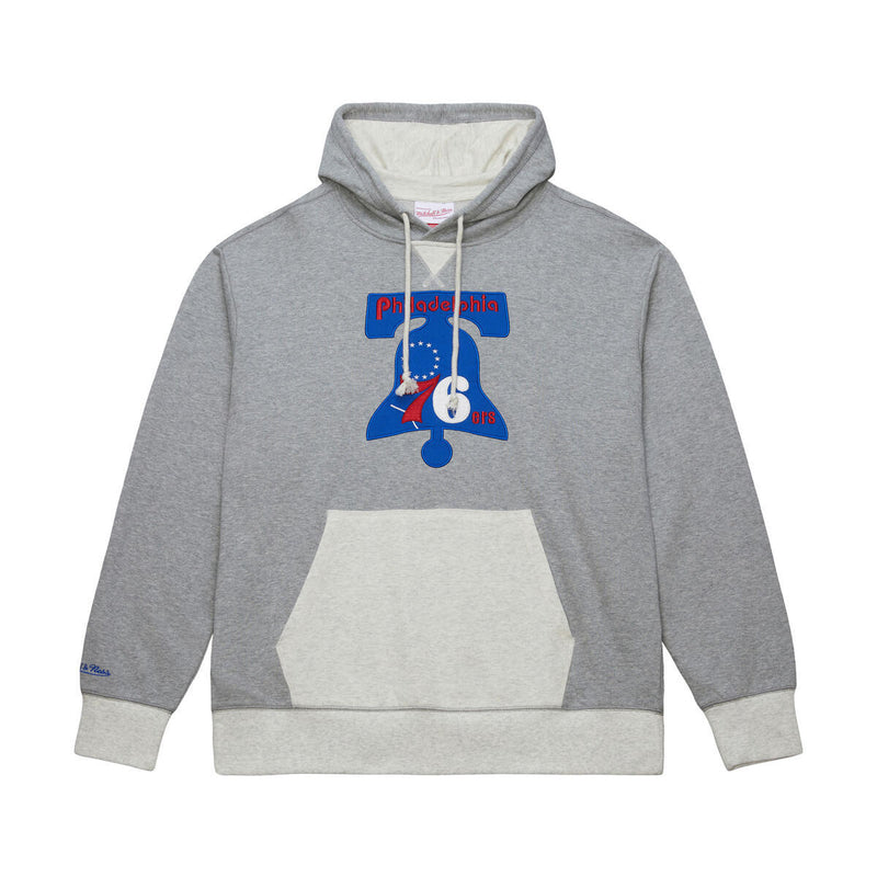 NBA HERITAGE COLLECTION FLEECE HOODIE VINTAGE LOGO 76ERS GREY HEATHER-CREAM TH9280-P76GHCR - Image 4