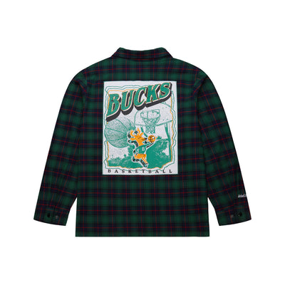 NBA PLAID LS BUTTON UP BUCKS Green TP9078-MBUGREN - Image 2